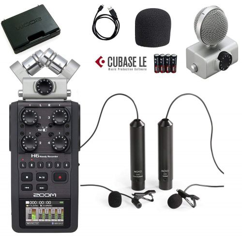  Zoom H6 Six-Track Portable Handy Recorder Bundle with Movo Omnidirectional and Cardioid XLR Lavalier Microphones