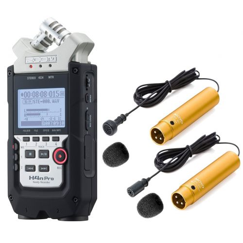  Zoom H4n PRO 4-Channel Handy Recorder Bundle with Movo Pro Grade Omnidirectional and Cardioid XLR Lavalier Microphones