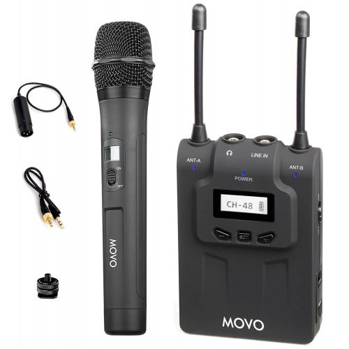  Movo WMIC80 UHF Wireless Handheld Microphone System with Handheld Mic with Integrated Transmitter, Portable Receiver, Shoe Mount for DSLR Cameras (330 Range)