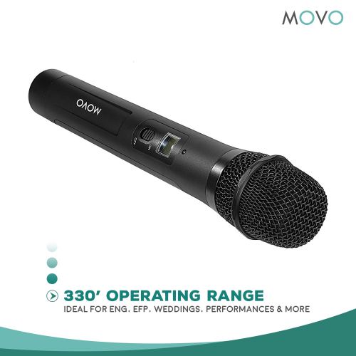  Movo WMIC80 UHF Wireless Handheld Microphone System with Handheld Mic with Integrated Transmitter, Portable Receiver, Shoe Mount for DSLR Cameras (330 Range)