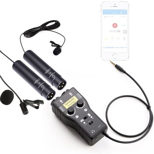  Movo Dual XLR Lavalier Condenser Microphone Bundle with Saramonic 2-Channel Pre-AmpMixer for DSLR Camera, iPhone, iPad, iPod, and Android Smartphones