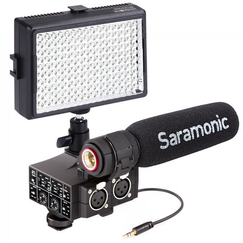  Movo Saramonic MixMic LED Light Bundle Including Shotgun Microphone with 2-Channel XLR Audio Adapter for DSLR Cameras & Camcorders