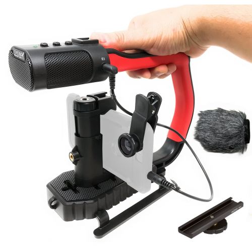  Movo MicRig Extreme Sport Edition - Video Grip Handle with Integrated Stereo Microphone, Windscreen, Fisheye Lens for iPhone 5, 5C, 5S, 6, 6S, 7, 8, X, XS, XS Max, Samsung Galaxy,
