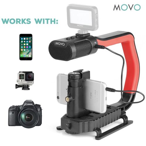  Movo MicRig Extreme Sport Edition - Video Grip Handle with Integrated Stereo Microphone, Windscreen, Fisheye Lens for iPhone 5, 5C, 5S, 6, 6S, 7, 8, X, XS, XS Max, Samsung Galaxy,