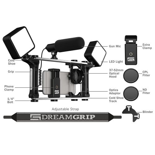  DREAMGRIP Evolution MOJO Universal Transformer Rig for Smartphones, Action Cameras, DSLR Cameras. The Set for Journalists with Wired Gun Microphone and LED Lights. Smart Filming Sy