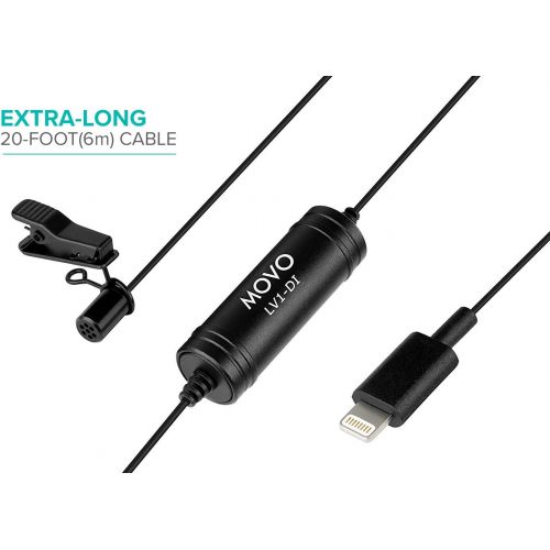  Movo LV1-DI Digital Lavalier Omnidirectional Clip-on Microphone with MFi Certified Lightning Connector Compatible with iPhone, iPad, iPod, iOS Smartphones & Tablets