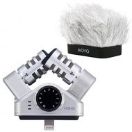Zoom iQ6 Stereo XY Recording Microphone for iOSLightning Devices with Movo Deadcat Furry Windscreen Bundle