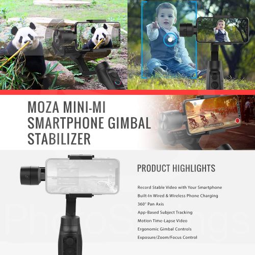  Moza Mini-MI 3-Axis Smartphone Gimbal Stabilizer with Lavalier Microphone Accessory Bundle