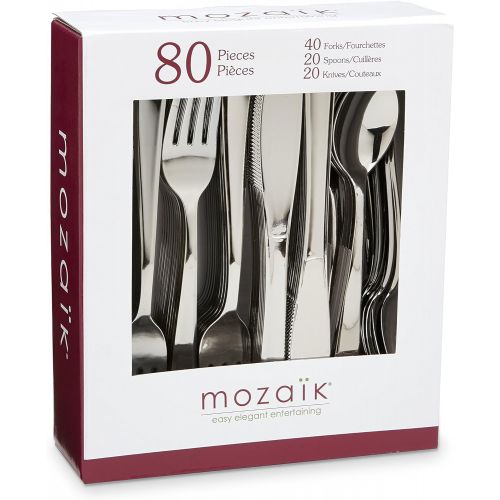  Mozaik Premium Plastic Classic Stainless Steel Coated Assorted Cutlery, 80 Pieces