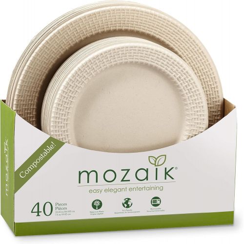  Mozaik Eco-Friendly Plant-Based Compostable Woven Rim Dinner & Accent Plate Set