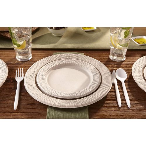  Mozaik Eco-Friendly Plant-Based Compostable Woven Rim Dinner & Accent Plate Set