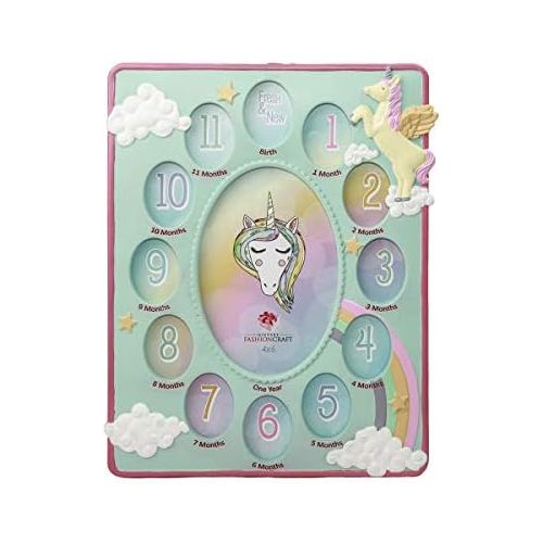  [아마존베스트]Mozlly Mint Green Unicorn Baby First Year Collage Photo Frame Standard 4 X 6 Inch Photo at The Center Nursery Room Decor Mythical Fantasy Creature Picture Frame for Baby Girls from