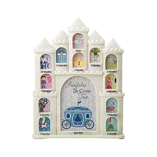  [아마존베스트]Mozlly White Fairy Tales Do Come True Castle Baby First Year Collage Photo Frame Glitter Finish 12 x 9.5 inch Nursery Room Decor for Little Prince & Princess 1 Month-1 Year Picture