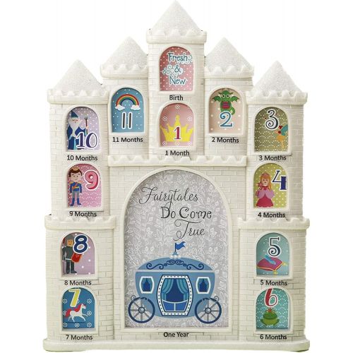  Mozlly White Fairy Tales Do Come True Castle Baby First Year Collage Photo Frame Glitter Finish 12 x 9.5 Inch Nursery Room Decor for Little Prince & Princess 1 Month-1 Year Picture