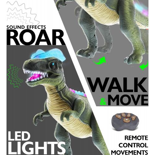  Mozlly Light Up RC Remote Control Realistic Large Toy Dinosaur T-Rex Dino Walking and Roaring. Tyrannosaurus Rex Robot That Move, Walk & Roar for Toddlers Boys Girls - Color May Ve