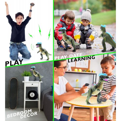  Mozlly Light Up RC Remote Control Realistic Large Toy Dinosaur T-Rex Dino Walking and Roaring. Tyrannosaurus Rex Robot That Move, Walk & Roar for Toddlers Boys Girls - Color May Ve