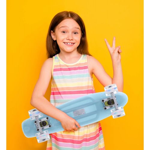  Mozlly Skateboard Cruiser with Light Up High Speed Wheels, Fully Assembled Grip Deck and Metal Trucks Skating Fun Outdoor Activity Training Equipment for Boys Girls Men Women 22.5