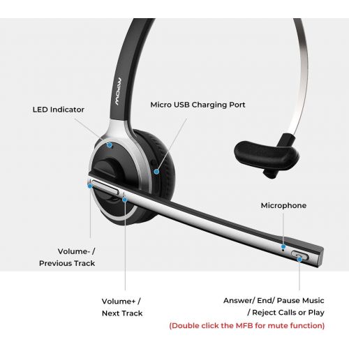  [아마존 핫딜] [아마존핫딜]Mpow V4.1 Bluetooth Headset/Truck Driver Headset, Wireless Over Head Earpiece with Noise Reduction Mic for Phones, Skype, Call Center, Office (Support Media Playing)