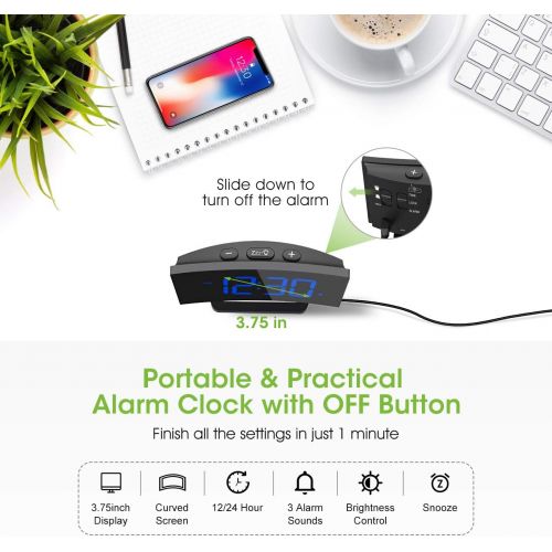  [아마존 핫딜] [아마존핫딜]Mpow Digital Alarm Clock, 5 Curved LED Screen, 6 Brightness, 3 Alarm Sounds, Easy Digital Clock for Kids and Adults, Alarm Clocks for Bedrooms Kitchen Office, Adjustable Volume, Sn