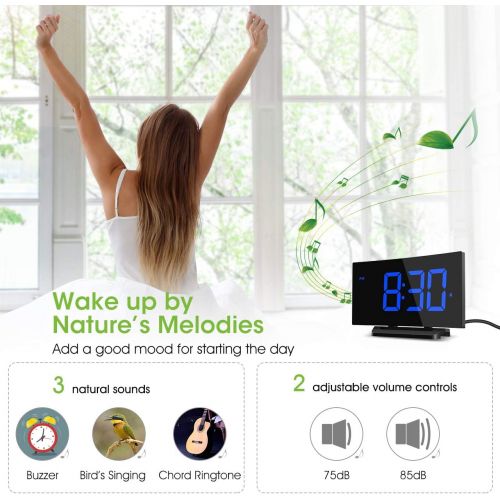  [아마존 핫딜] [아마존핫딜]Mpow Digital Alarm Clock, 5 Curved LED Screen, 6 Brightness, 3 Alarm Sounds, Easy Digital Clock for Kids and Adults, Alarm Clocks for Bedrooms Kitchen Office, Adjustable Volume, Sn