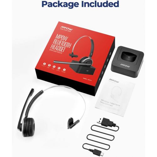  [아마존핫딜][아마존 핫딜] Mpow M5 Pro Bluetooth Headset, Advanced Noise Cancelling Microphone, Strong BT Signal, Comfort-fit Truck Driver Headset with Charging Base, Hands-Free Wireless Headphones for Skype