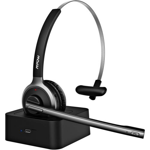  [아마존핫딜][아마존 핫딜] Mpow M5 Pro Bluetooth Headset, Advanced Noise Cancelling Microphone, Strong BT Signal, Comfort-fit Truck Driver Headset with Charging Base, Hands-Free Wireless Headphones for Skype