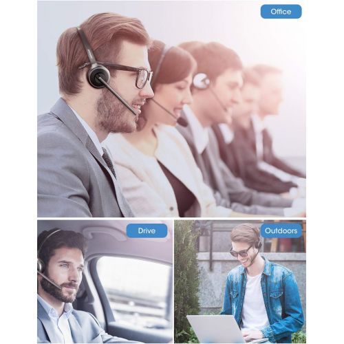  [아마존핫딜][아마존 핫딜] Mpow M5 Pro Bluetooth Headset, Advanced Noise Cancelling Microphone, Strong BT Signal, Comfort-fit Truck Driver Headset with Charging Base, Hands-Free Wireless Headphones for Skype