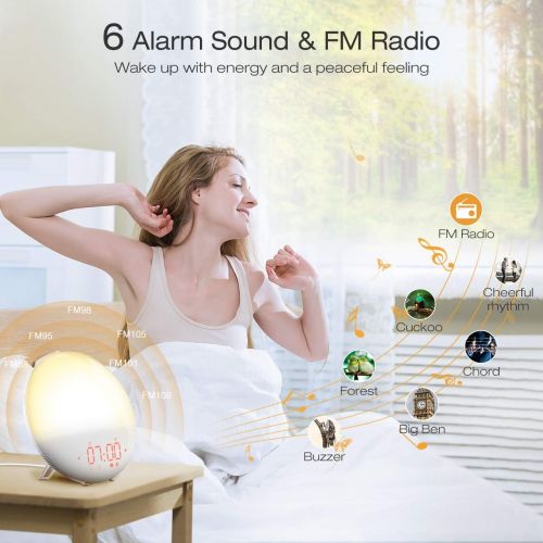  [아마존 핫딜] [아마존핫딜]Wake Up Light Alarm Clock, Mpow Sunrise Alarm Clock, FM Clock Radio, 20 Brightness, Two Programmable Alarms, 6 Alarm Sound, Touch Control, Night Light, Bedroom Digital Clock, Cool