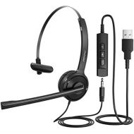 [아마존 핫딜] [아마존핫딜]Mpow Single-Sided USB Headset with Microphone, Over-The-Head Computer Headphone for PC, 270 Degree Boom Mic for Right/Left Ear, Comfort-fit Call Center Headsets with in-Cord Volume