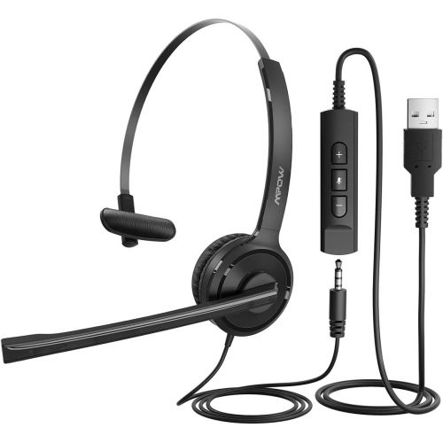  [아마존 핫딜] [아마존핫딜]Mpow Single-Sided USB Headset with Microphone, Over-The-Head Computer Headphone for PC, 270 Degree Boom Mic for Right/Left Ear, Comfort-fit Call Center Headsets with in-Cord Volume