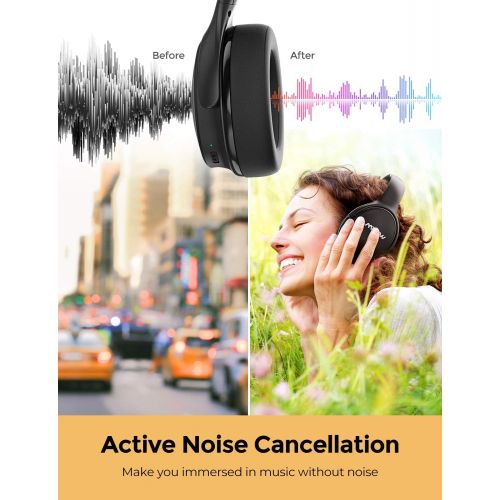  [아마존 핫딜] Mpow H19 IPO Active Noise Cancelling Headphones, Bluetooth 5.0 Wireless Headphones with CVC 8.0 Mic, Hi-Fi Stereo Deep Bass, Rapid Charge 30H Playtime, Memory-Protein Earpads Over