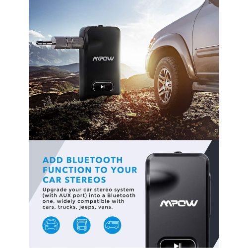  [아마존베스트]Mpow BH129 Bluetooth Receiver for Car Hands-Free Calls, Better Music Quality with CSR Chip,15 Hours Long Playing Time Bluetooth Adapter,1 Second Turn On/Off Button Car Kits,Dual Li