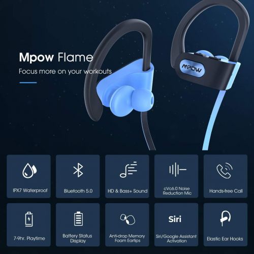  [아마존베스트]Mpow Flame Bluetooth Headphones, IPX7 Waterproof Wireless Sport Headphones, Bass+/Hi-fi Stereo/in-Ear Earphones w/Mic, 7-9 Hrs Playtime Sport Headphones, Perfect for Running and Gy