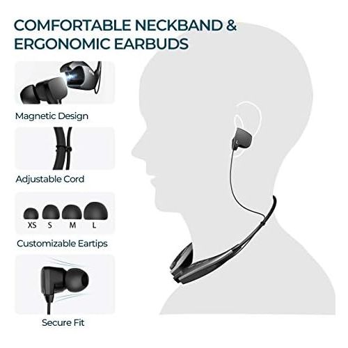  [아마존베스트]Mpow Jaws Gen5 Bluetooth Headphones V5.0 Wireless Neckband Headphones W/ 18H Playtime, Magnetic Earbuds W/Call Vibrate & CVC 6.0 Noise Cancelling Mic, Wireless Neckband Headsets,Bl