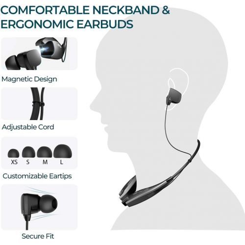  [아마존베스트]Mpow Jaws Gen5 Bluetooth Headphones V5.0 Wireless Neckband Headphones W/ 18H Playtime, Magnetic Earbuds W/Call Vibrate & CVC 6.0 Noise Cancelling Mic, Wireless Neckband Headsets,Bl
