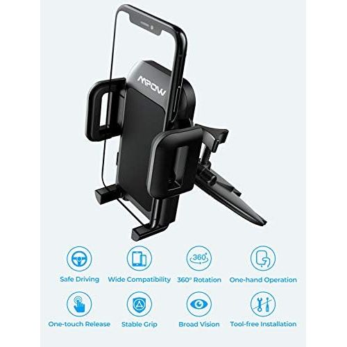  [아마존베스트]Mpow 051 Car Phone Mount, CD Slot Car Phone Holder, Car Mount with Three-Side Grips and One-Touch Design Compatible iPhone Xs MAX/XR/XS/X/8/8Plus, Galaxy S10/S10+/S10e/S9/S9+/N9/S8