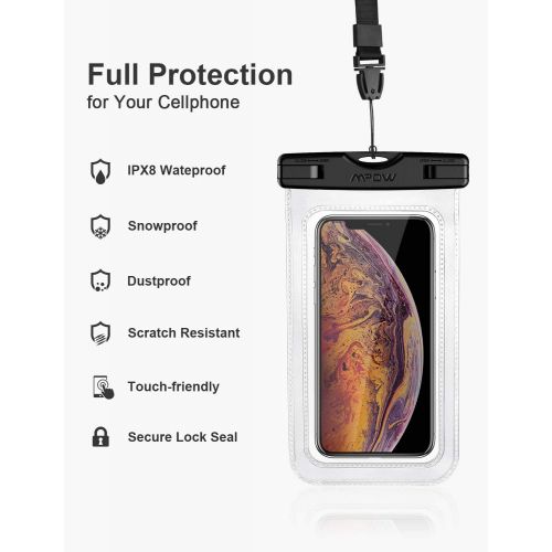  [아마존베스트]Mpow 097 Universal Waterproof Case, IPX8 Waterproof Phone Pouch Dry Bag Compatible for iPhone Xs Max/XR/X/8/8P/7/7P Galaxy up to 6.5, Protective Pouch for Pools Beach Kayaking Trav