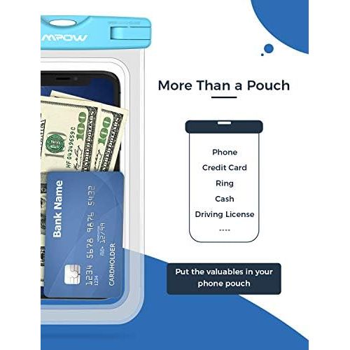  [아마존베스트]Mpow 024 Waterproof Case, Universal IPX8 Waterproof Phone Pouch Underwater Protective Dry Bag Compatible iPhone Xs Max/XS/XR/X/8/8P, Galaxy S10/S9, Google Pixel/HTC up to 6.5 (Blue