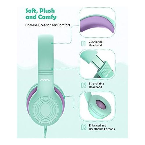  [아마존베스트]Mpow CH6 [2019 New Version] Kids Headphones Over-Ear/On-Ear, HD Sound Sharing Function Headphones for Children Boys Girls, Volume Limited Safe Foldable Headset w/Mic for School/PC/