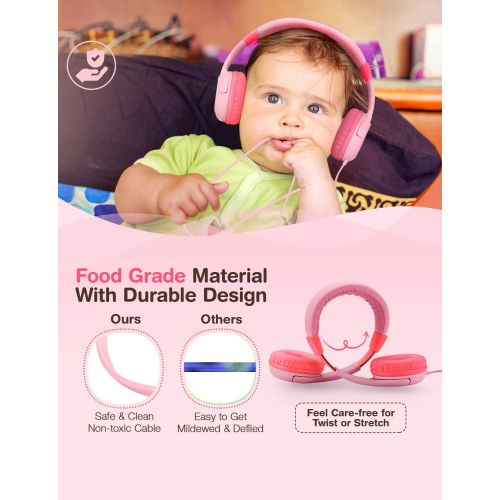  [아마존베스트]Mpow CH1 Kids Headphones w/85dB Volume Limited Hearing Protection & Music Sharing Function, Kids Friendly Safe Food Grade Material, Tangle-Free Cord, Wired On-Ear Headphones for Ch