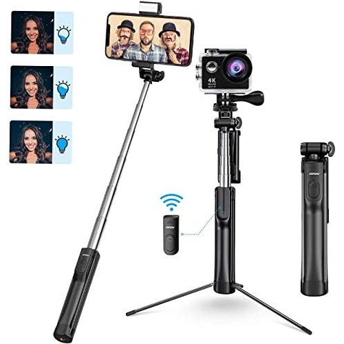  [아마존베스트]Mpow Selfie Stick Tripod, 3 in 1 Extendable Selfie Stick Monopod with Bluetooth Remote & Fill Light, Compatible with Gopro/Small Camera iPhone Xs max/XS/XR/X/8/8 plus/7/7 plus/6s,G