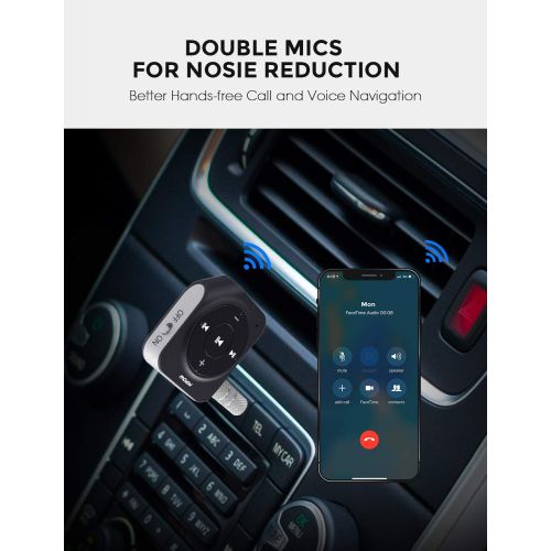  Mpow Bluetooth Car Adapter with 2 Built-in Mics, 15 Hours Hands-Free Talking Bluetooth Receiver, Bluetooth Aux Adapter with Sleep Mode for Power Saving: Patozon