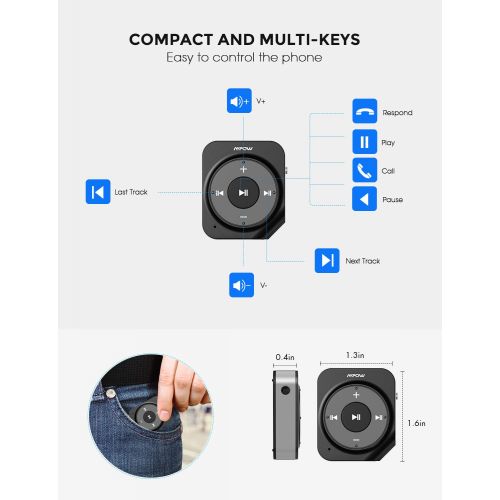  Mpow Bluetooth Car Adapter with 2 Built-in Mics, 15 Hours Hands-Free Talking Bluetooth Receiver, Bluetooth Aux Adapter with Sleep Mode for Power Saving: Patozon