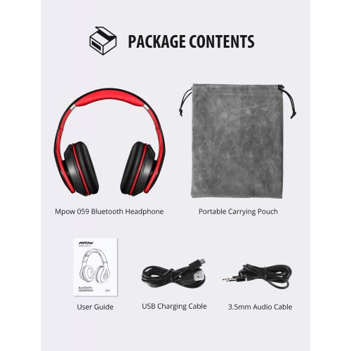  Mpow 059 Bluetooth Headphones Over Ear, Hi-Fi Stereo Wireless Headset, Foldable, Soft Memory-Protein Earmuffs, w/Built-in Mic Wired Mode PC/Cell Phones/TV