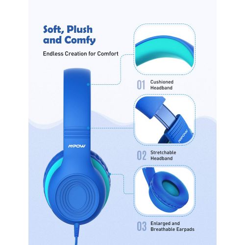  Mpow CH6 [New Version] Kids Headphones Over-Ear/On-Ear, HD Sound Sharing Function Headphones for Children Boys Girls, Volume Limited Safe Foldable Headset w/Mic for School/PC/Cellp