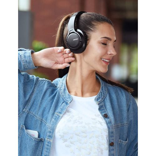  Mpow H7 Bluetooth Headphones Over Ear, Comfortable Wireless Headphones w/Bag, Rechargeable HiFi Stereo Headset, CVC6.0 Headphones with Microphone for Cellphone Tablet(Black)