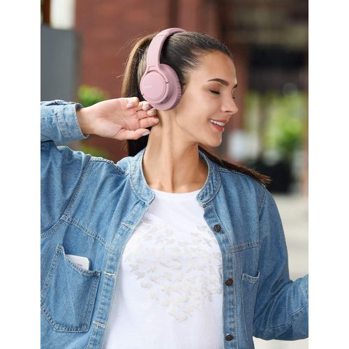  Mpow H7 Bluetooth Headphones Over Ear, Comfortable Wireless Headphones W/Bag, Rechargeable HiFi Stereo Headset, CVC6.0 Headphones with Microphone for Cellphone Tablet(Rose Gold)