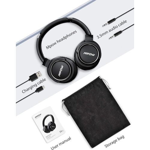  Mpow H5 Active Noise Cancelling Headphones, ANC Over Ear Wireless Bluetooth Headphones wMic, Dual 40 mm Drivers, Superior Deep Bass for PCCell Phone (25-30Hrs Playtime, CVC6.0 No