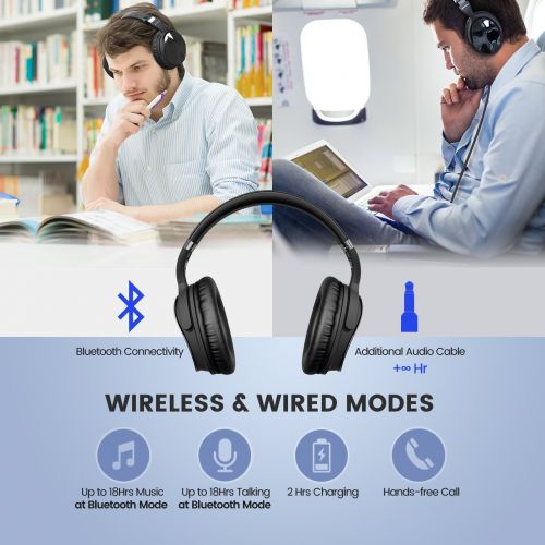  Mpow Active Noise Cancelling 4.1 Bluetooth Headphones with Mic, Wireless Wired Comfortable Foldable Stereo ANC Over Ear Headset, Low Latency, 30 Hrs Playing TV PC Phone