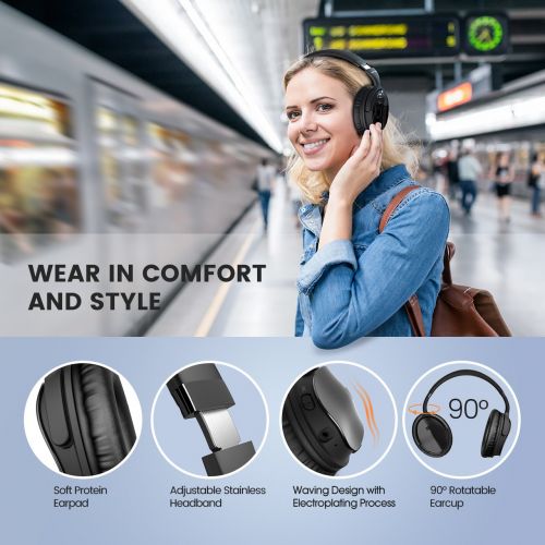  Mpow Active Noise Cancelling 4.1 Bluetooth Headphones with Mic, Wireless Wired Comfortable Foldable Stereo ANC Over Ear Headset, Low Latency, 30 Hrs Playing TV PC Phone